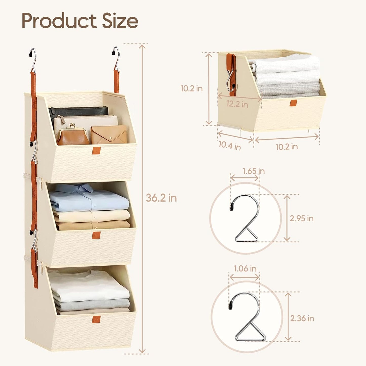 Homsorout Hanging Closet Organizer 4 Tier - Clothes Hanging Shelves, Space-Saving Closet System, Fabric Storage Bins Bedroom Organization, Collapsible Baskets for Home, Dorm, Rv, Beige