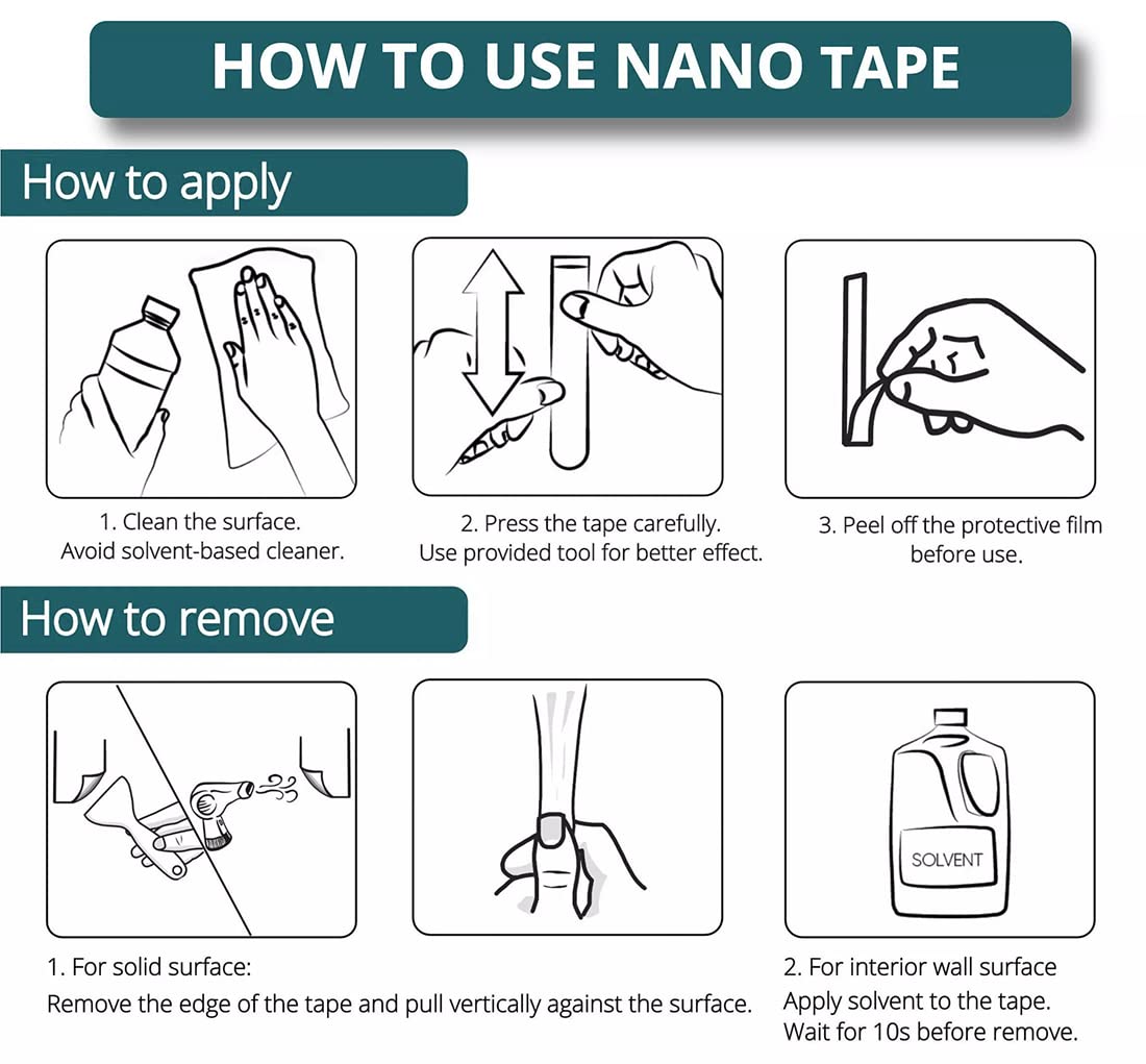 Heavy Duty Double Sided Nano Tape, 16.5FT Removable Mounting Tape, Clear Sticky Wall Tape No Residue, Multipurpose Adhesive Tape for Home Office, Poster, Picture Hanging, Indoor & Outdoor Use