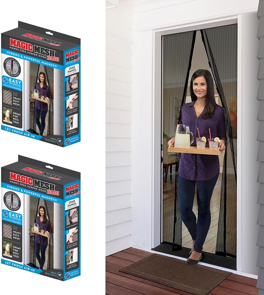 Magic Mesh Deluxe, Black | Magnetic Screen Door, Heavy Duty, Magnetic Closure, Door Net, Patio Screen, Sliding Door Screen, Bug Screen for Doorways, Kid & Pet Friendly | Size 39" x 83" (Pack of 1)