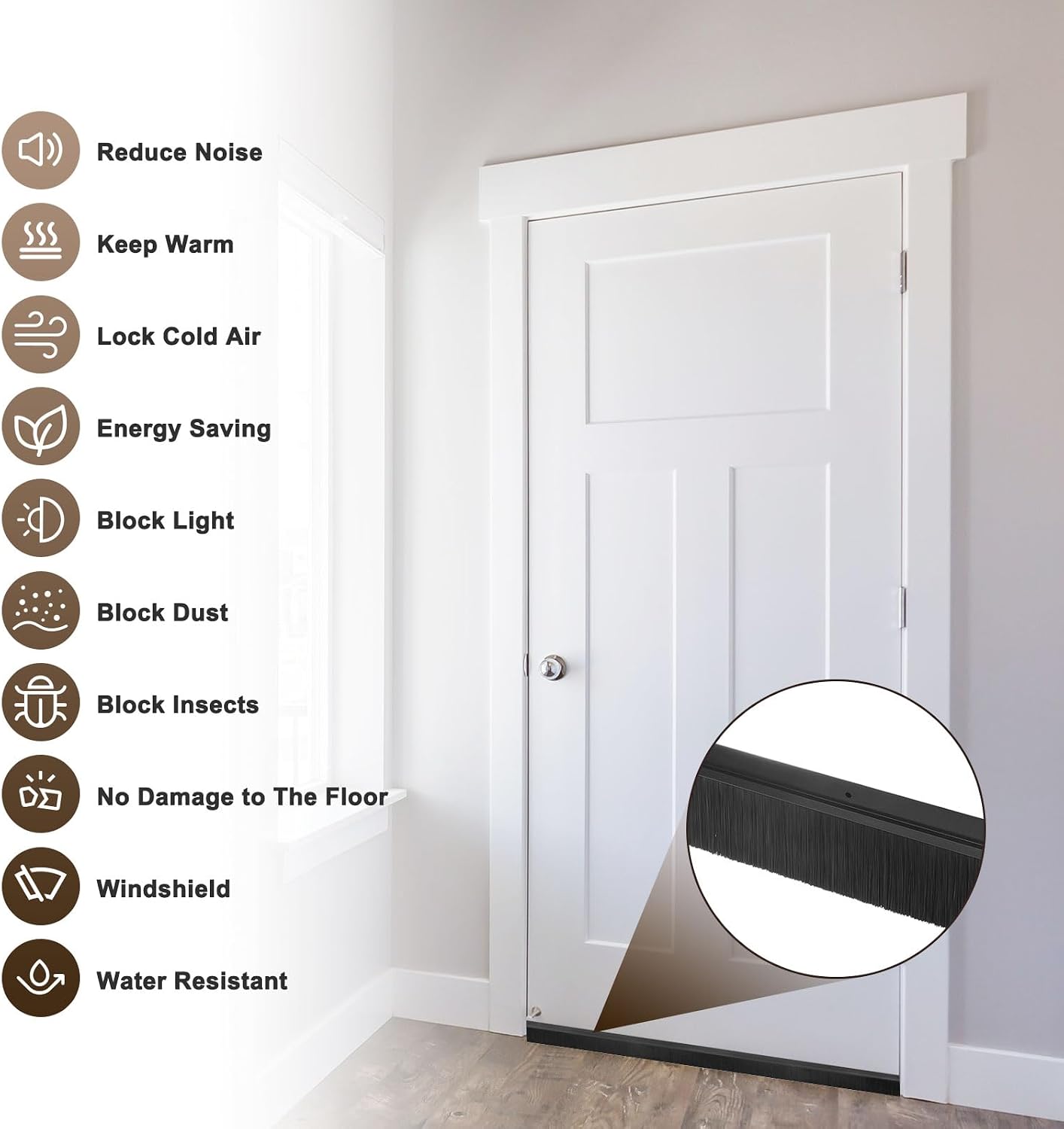 M METERXITY 2Pack Door Sweep - 39" Door Bottom Brush Heavy Duty Seal Draft Stopper Aluminum Base with 50mm Brush, Adhesive/Screw Installation for Interior/Exterior/Garage/Sliding Doors, Black