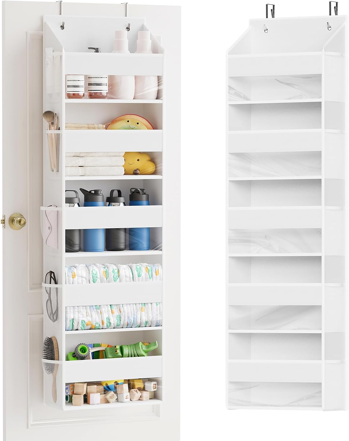 SpaceAid 1 Pack Over The Door Organizer with 5 Large Pockets and 10 Mesh Side Pockets, 5 Layers Door Organizer Hanging with Clear Window for Bedroom, Bathroom, Pantry and Nursery, Gray