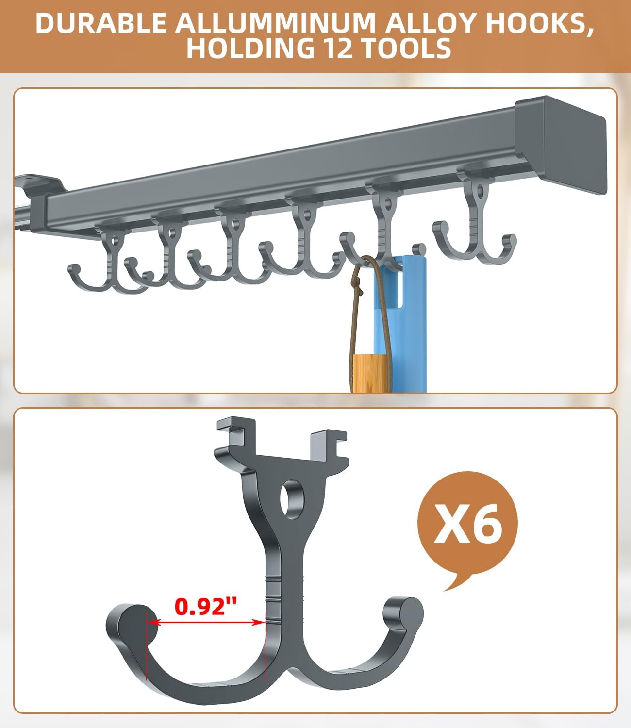 Pull Out Broom Holder, Multifunctional Slide Broom And Mop Storage/Organizer With Adjustable Double Row Sliding Hook, Garage Organization Hooks, for Closet Laundry - grey - 36cm/14.17inch