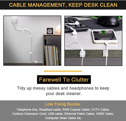 50PCS Self with 3M Adhesive Cable Clips Management Strong Wire Holders Cord Organizer Cable Clamp Sticky Desk Management for Office Home Car Tables PC Laptop TV Walls, Black