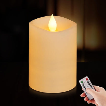 3x3 Flameless Candles with Remote Set of 2, 3 inch Battery Candles Flickering with Timer, LED Pillar Candle for Indoor/Outdoor, White