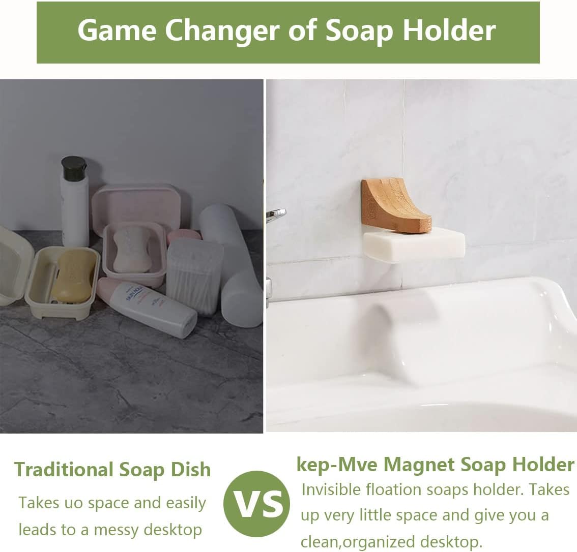 2sets Wood Magnetic Bar Soap Holder for Shower Wall,Magnet Air Dry Soap Saver Self Draining, Eco-Friendly Wooden Soap Dish for Soaps & Beard Shampoo Bars