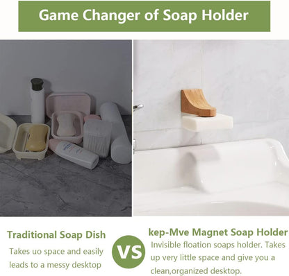 2sets Wood Magnetic Bar Soap Holder for Shower Wall,Magnet Air Dry Soap Saver Self Draining, Eco-Friendly Wooden Soap Dish for Soaps & Beard Shampoo Bars