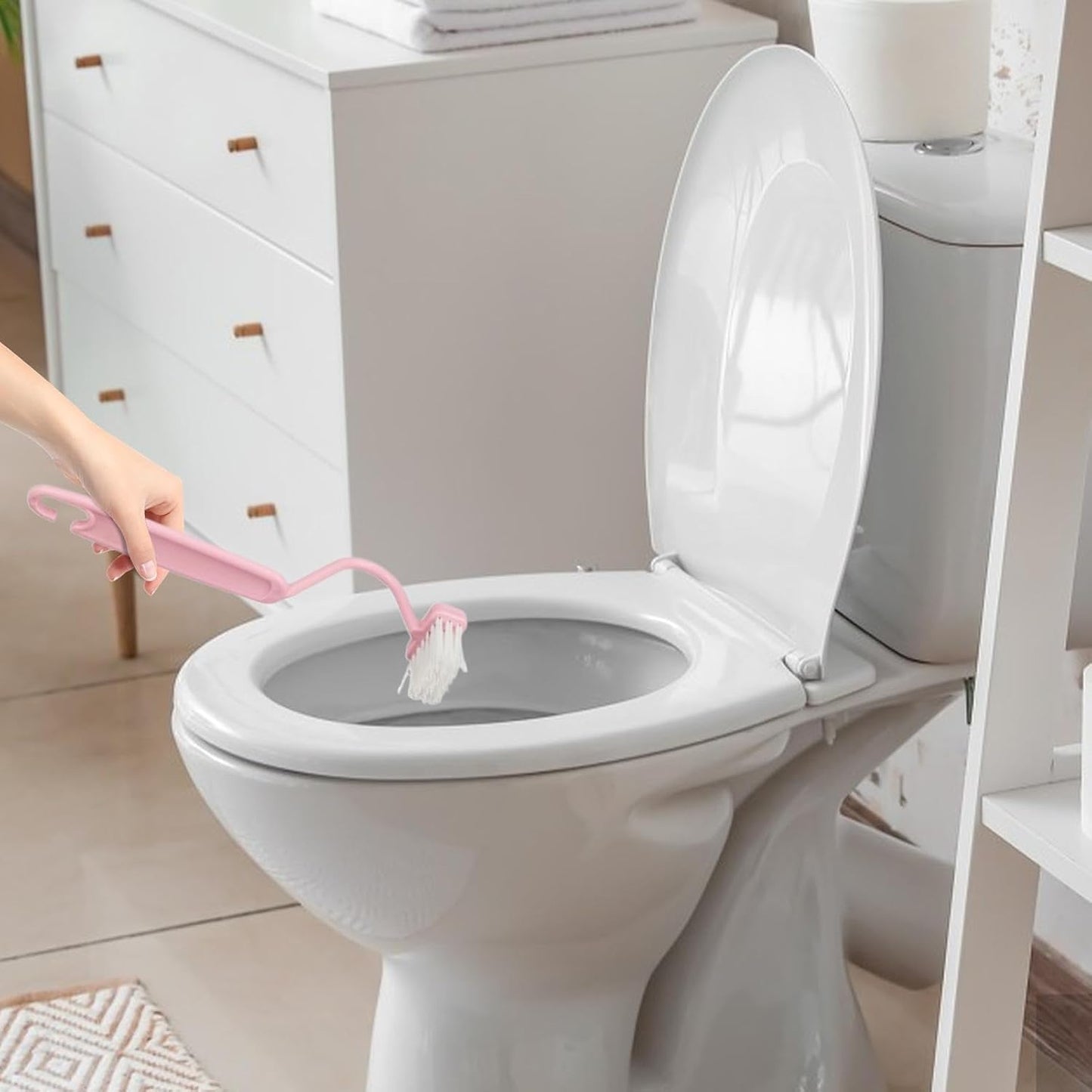 Curved Toilet Brush - Under Rim Toilet Bowl Brush - Toilet Rim Brush | Soft Bristle Toilet Brush S-Shaped | Angled Toilet Corner Scrubber Soft Toilet Rim Cleaner Multi-Functional for Toilets Kitchens