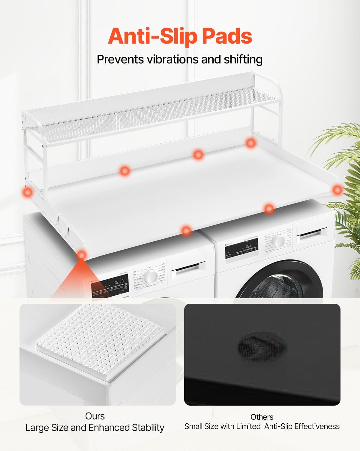 VEVOR Washer Dryer Countertop with 2-Tier Shelf, 54" x 27" Wooden Washer and Dryer Countertop with Anti-Slip Pads, Water-Resistant Laundry Topper Cover for Laundry Room Organization and Storage, Black