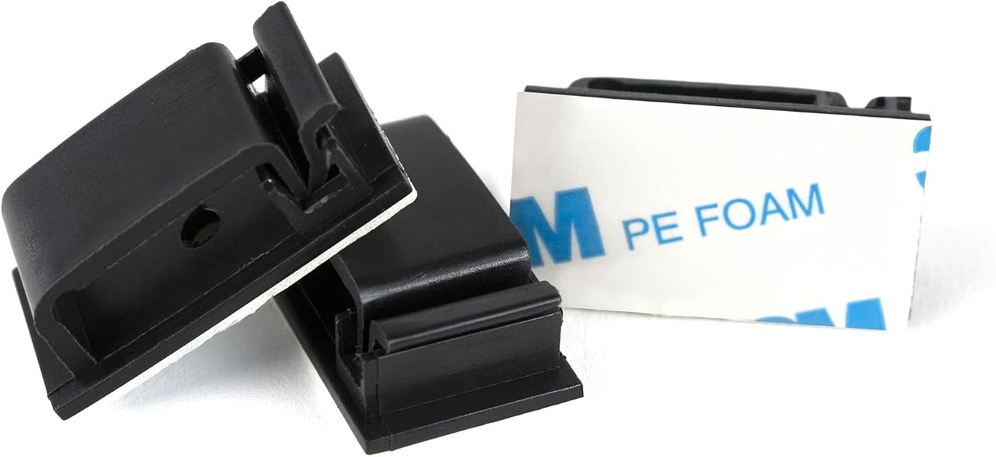 Cable Clips 3M Adhesive, Multipurpose Wire Clamps for Cable Management and Cable Runs - 50 Pack Black Bundled with 10 Reusable Cable Ties