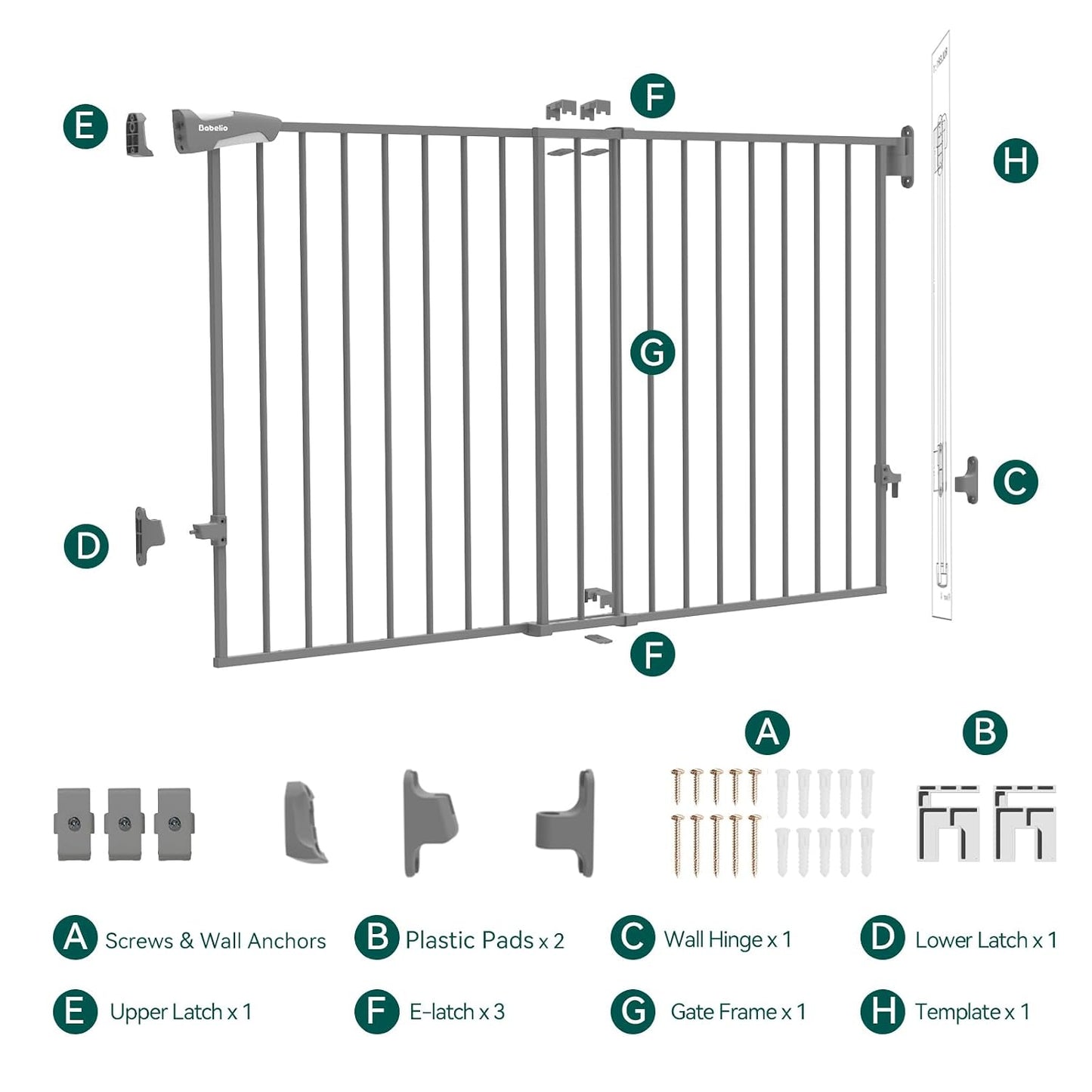 Babelio Baby Gate for Stairs, Kitchen & Doorways, No Bottom Bar| One-Handed Operation| Auto-Close| Hardware Mount (Drill Needed) Safety Dog/Pet Gate (Black - B17, 26-43" W, 28" H)