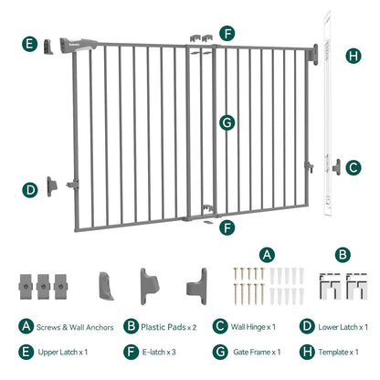 Babelio Baby Gate for Stairs, Kitchen & Doorways, No Bottom Bar| One-Handed Operation| Auto-Close| Hardware Mount (Drill Needed) Safety Dog/Pet Gate (Black - B17, 26-43" W, 28" H)