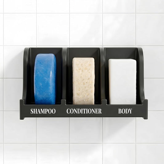Soap Holder for Shower Wall, 3-Compartment Soap Dish for Shampoo, Conditioner and Body Soap, Fast Draining & Rust-Proof & Heavy Duty, Ultra-Strong Adhesive for Long-Term Bathroom Use & Freestanding