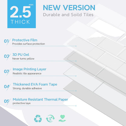 STICKGOO 10 Sheets Subway Tile Peel and Stick Backsplash, Extra Thick 3D Wall Tiles with Commercial-Grade Adhesive for Kitchen, Bathroom, Laundry Room,11.56"x8.38"(White)