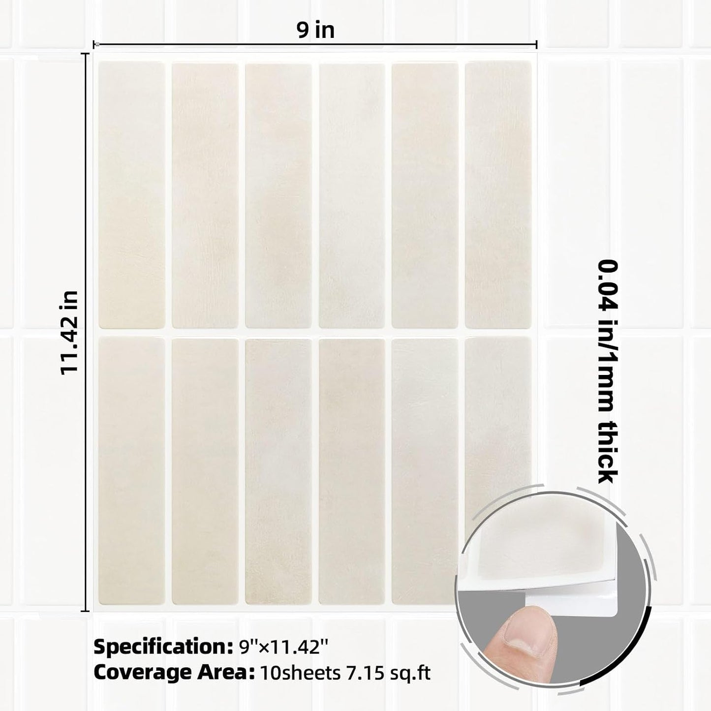 Peel and Stick Backsplash Tile for Kitchen, 10 Sheets, 11.42''x9'' | Beige Gray 3D Self Adhesive Wall Tile Back Splash for Kitchen, Bathroom, Laundry Room