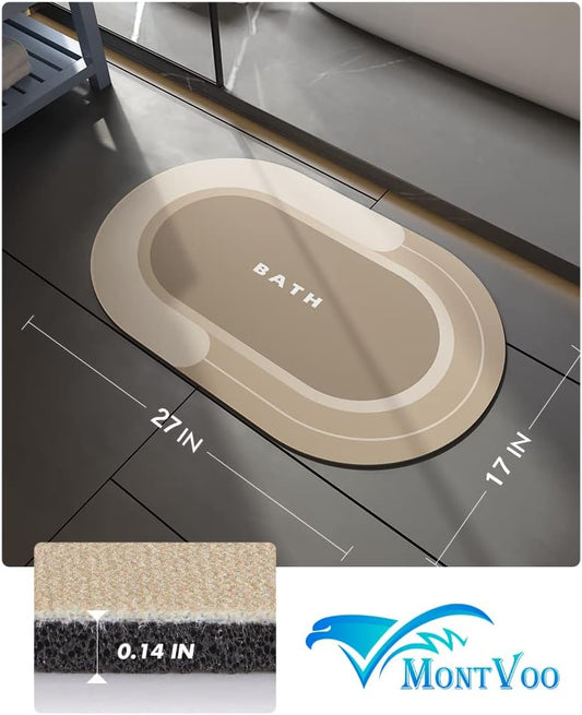 MontVoo Bath Mat - Non Slip, Quick Dry, Stain Resistant Bath Mat Rug for Bathroom Floor - Easy Care Shower Rug for Outside Bathtub - 17"x27" Grey