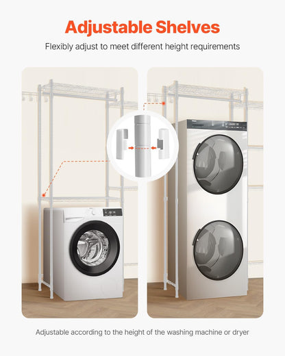 VEVOR Over Washer and Dryer Storage Shelves, 6 Tiers Laundry Room Drying Rack with Hanger Rod and Hooks, Two Rows Adjustable Washer Shelves Space Saver, for Laundry Room Storage & Organization, Black