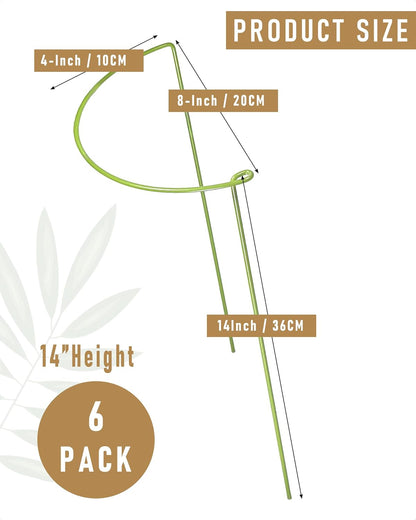 6-Packy Plant Support Stakes, Steel Stakes for Indoor Plants, Monstera & Peony Support, Tall Plant Sticks for Snake Plant, Climbing Vines (8" Wide x 14" High)