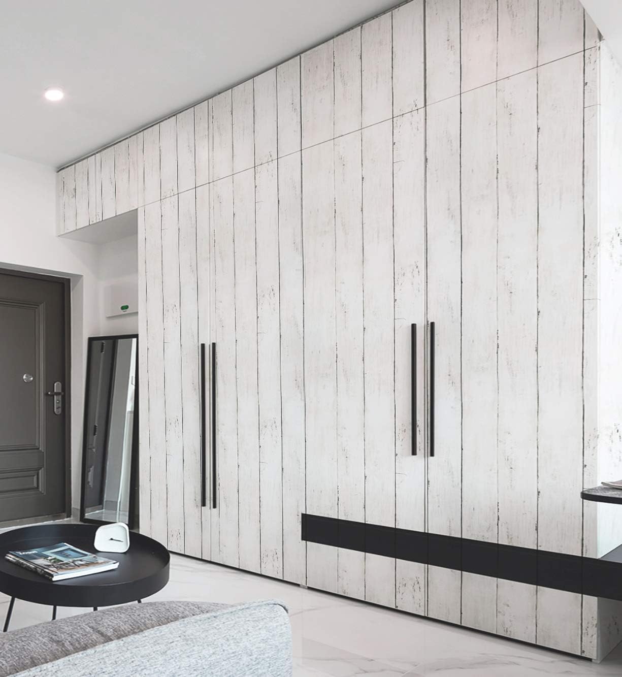 CiCiwind Peel and Stick Wallpaper Wood Contact Paper White Shiplap Wall Paper Peel and Stick Modern Rustic Wood Removable Waterproof Self Adhesive Wallpapers for Cabinets Bedroom Bathroom 78.7"x17.7"