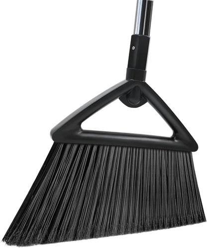Heavy Duty Broom Outdoor and Indoor, 2 Pack Commercial Angle Brooms with Longer Handle, Perfect Black Broom for Garage, Kitchen, Courtyard, Restaurant
