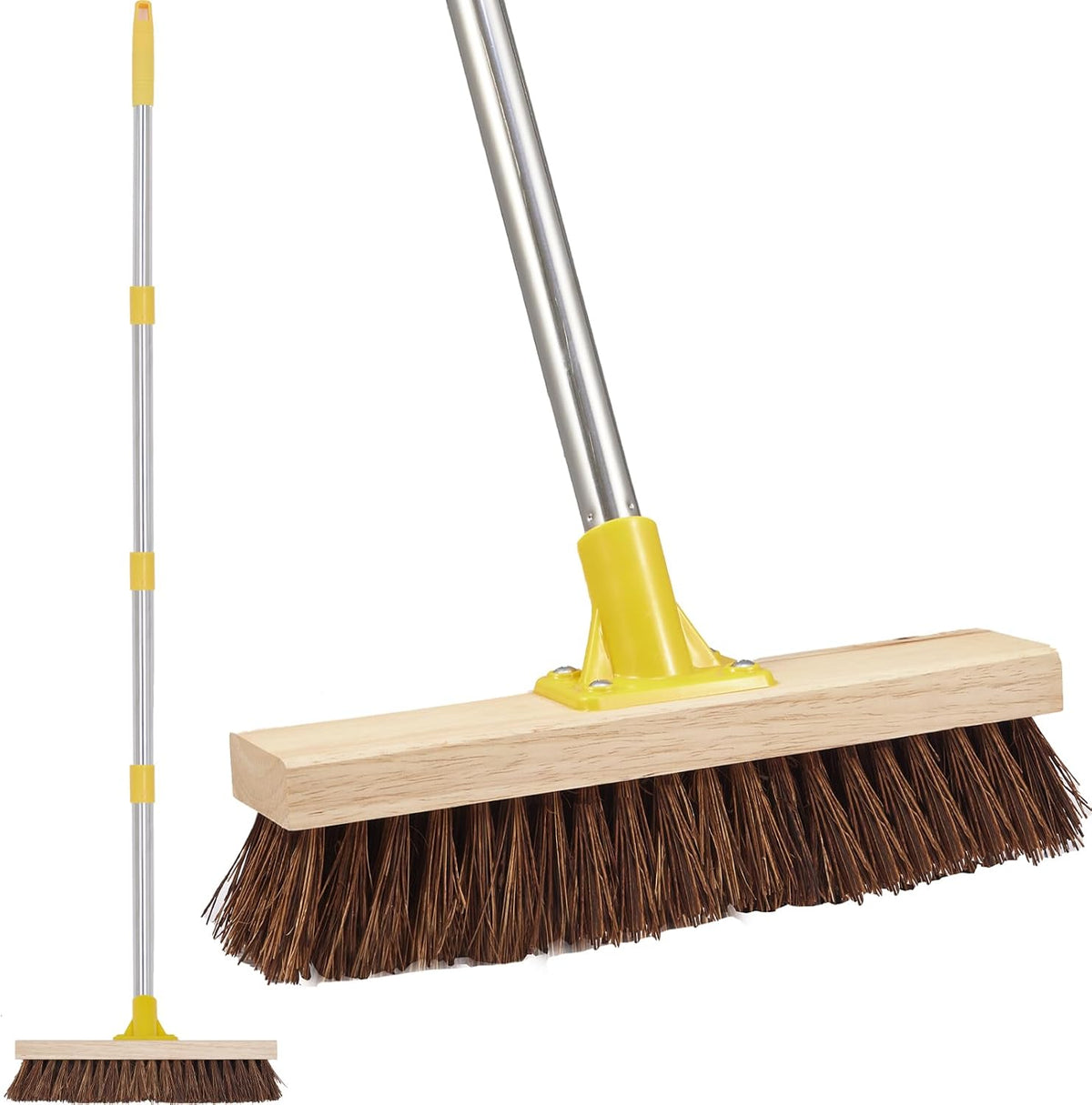 NICOFPHY Floor Scrub Brush with Long Handle - 60" Heavy Duty Deck Brush with Stiff Natural Palmyra Bristle for Scrubbing, Outdoor Scrubber Brushes for Cleaning Concrete Floor, Garden, Patio, Shower