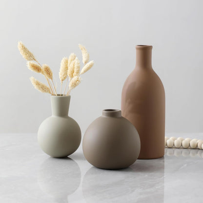 Ceramic Vase Set of 3, Decorative Vases Home Decor Modern Neutral Flower Pampass Boho Vase for Living Room, Table, Mantel, Entryway, Bookshelf, Kitchen, Bedroom, Bathroom - White
