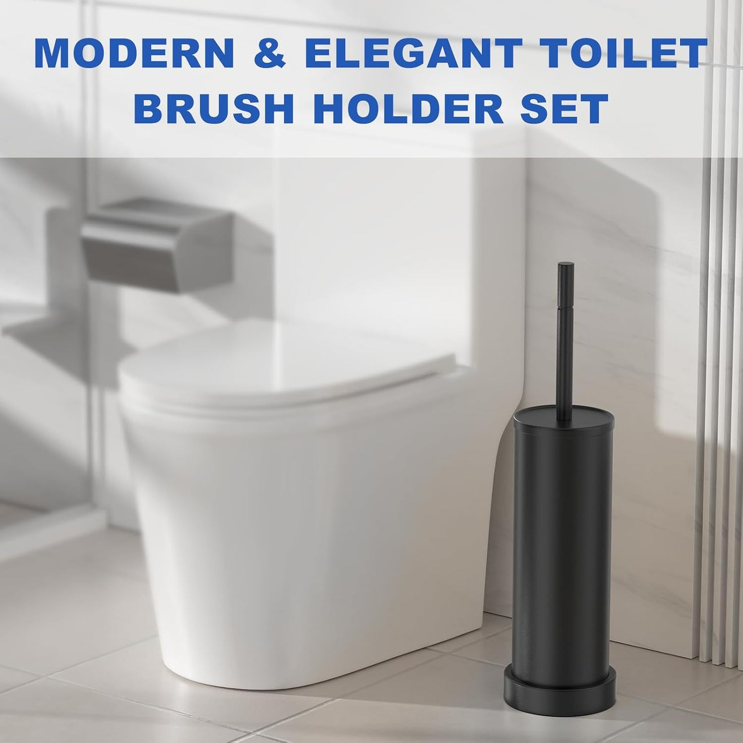 Brushed Nickel Toilet Brush and Holder Set, 304 Stainless Steel Toilet Brush for Bathroom, Heavy Duty Toilet Bowl Brush with Holder, Removable Inner Bowl and Splash Protection, Long Handle