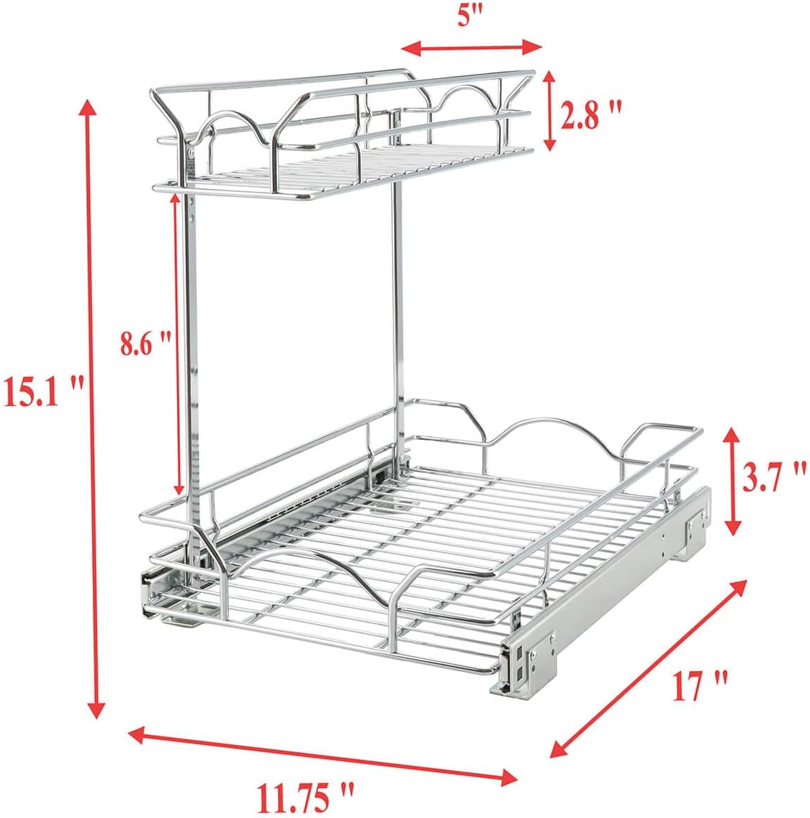 OCG Under Sink Cabinet Organizer Two Tier Pull Out Shelf (14.75W x 21D), Under Sink Sliding Shelf for Kitchen Bathroom Cabinet 2 Tier Chrome