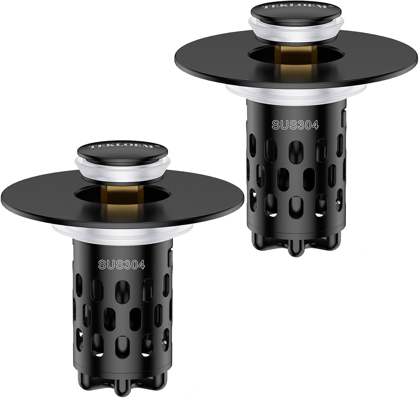 Bathroom Sink Drain Strainer,All Metal Pop-Up Sink Stopper with Removable Stainless Steel Filter Basket, Universal Bathroom Hair Catcher Fit for 1.1-2.36'' Drain (Silver, 2 Pack)