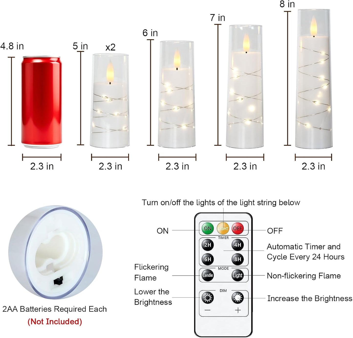 Raycare Flameless Candle with Remote Timer, 3 Flickering Acrylic Battery Operated LED Pillar Candles with Embedded Star String for Christmas, Wedding, Home Table Decor, and as a Gift (Ivory White)
