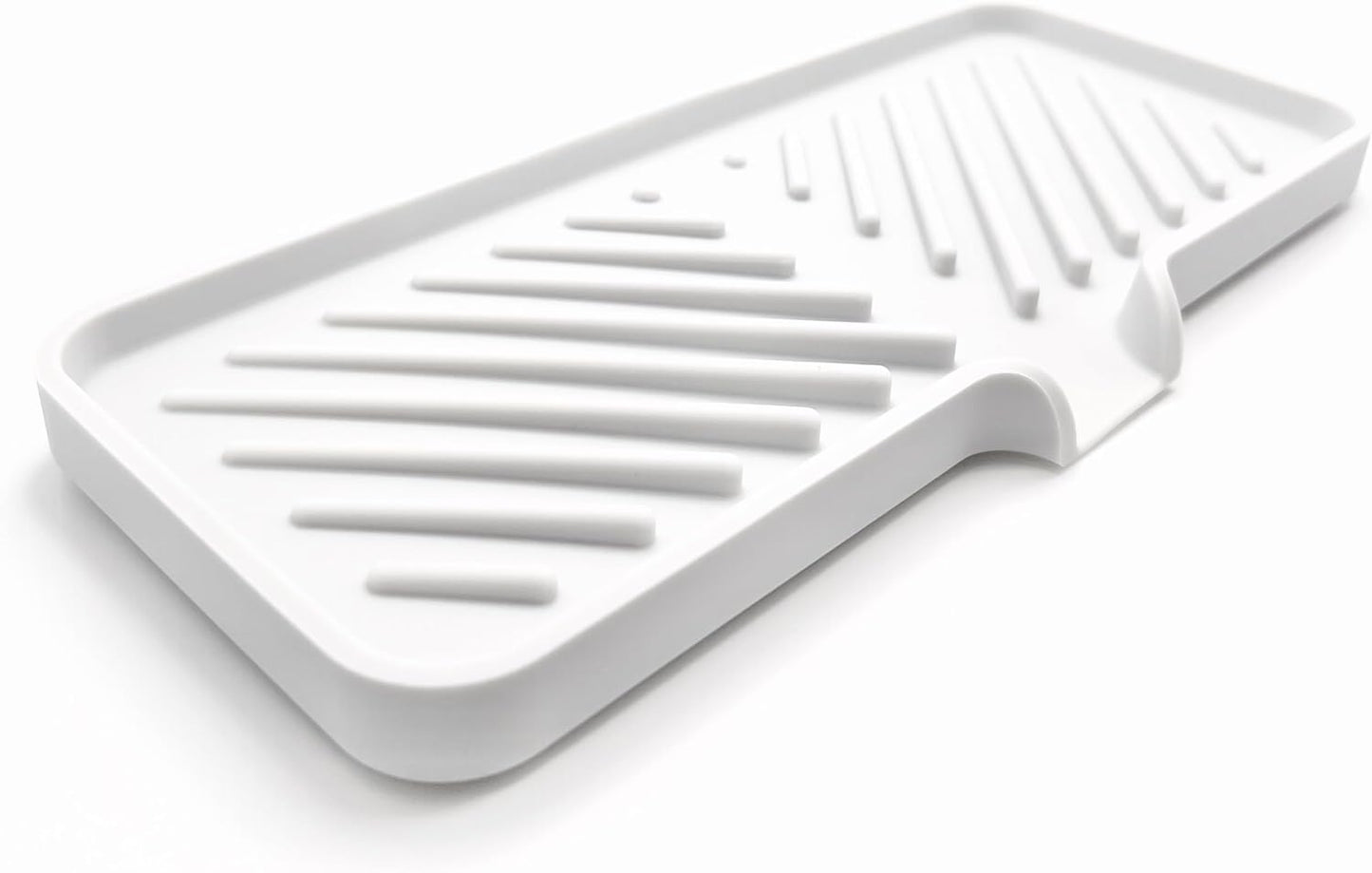Silicone Soap Dish Tray and Sponge Holder with Drain Chute and Feet | 3-Way Sloped Design | Bathroom and Kitchen Sink Organizer Caddy (Black, 10"x4", 7.8 Ounces)