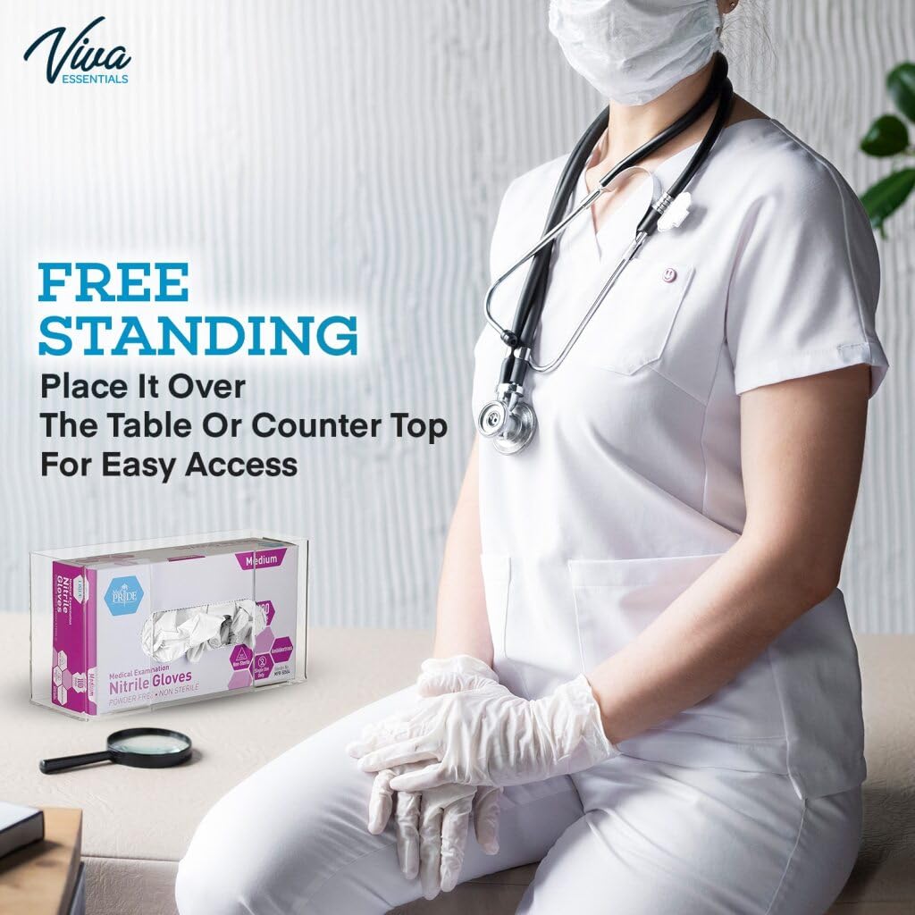 AdirMed VivaEssentials Double Glove Box Holder, Wall Mount or Free Standing Black Acrylic Glove Holder