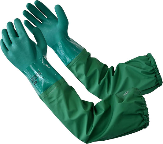 PACIFIC PPE 26" Rubber Chemical Resistant Gloves, PVC Reusable, Heavy Duty Waterproof With Cotton Liner, Anti-skid, Acid-alkali and Oil Resistant, Large