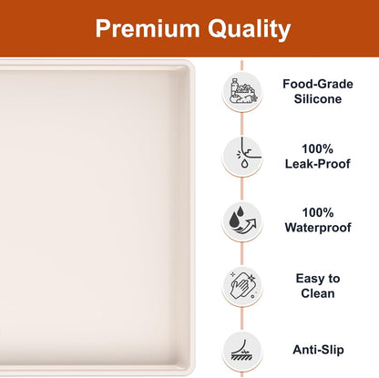 ukeetap Extra Thick Silicone Mat Waterproof with Raised Edge 19” x 12”, BPA Free Non-Slip Dog & Cat Food Mat, Feeding Mat for Food and Water Bowls, Spill Proof Mat to Protect Floors, Black