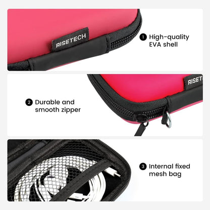 Earbud Case, RISETECH Hard EVA Earphone Carrying Case Holder Headphone Small Pouch Electronic Organizer Travel Bag for EarPods, Airpods, Beats Flex, Bose Wireless Wired Earbuds, USB Flash Drive -Red