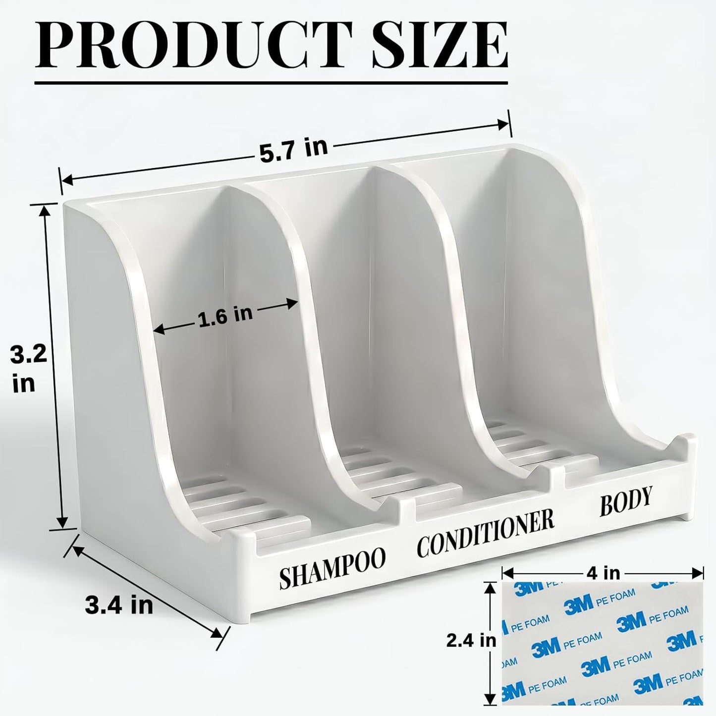 Soap Holder for Shower Wall, 3-Compartment Soap Dish for Shampoo, Conditioner and Body Soap, Fast Draining & Rust-Proof & Heavy Duty, Ultra-Strong Adhesive for Long-Term Bathroom Use & Freestanding