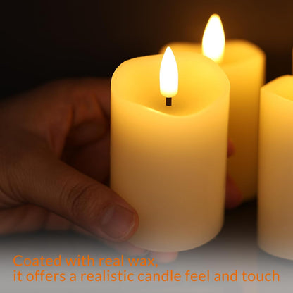 Ivory Flameless Votive Candles with Remote Batteries, Small 2x3 inch LED Wax Pillar Candles Flickering Set of 6
