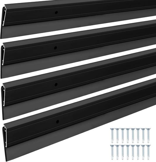 FoldTier 4 Pcs All-Season Door Sweep for Bottom of Door Exterior and Interior, Aluminum Alloy and Rubber, Commercial Weather Stripping Draft Stopper for Threshold Seal (1-3/4 x 36 Inch,Black)