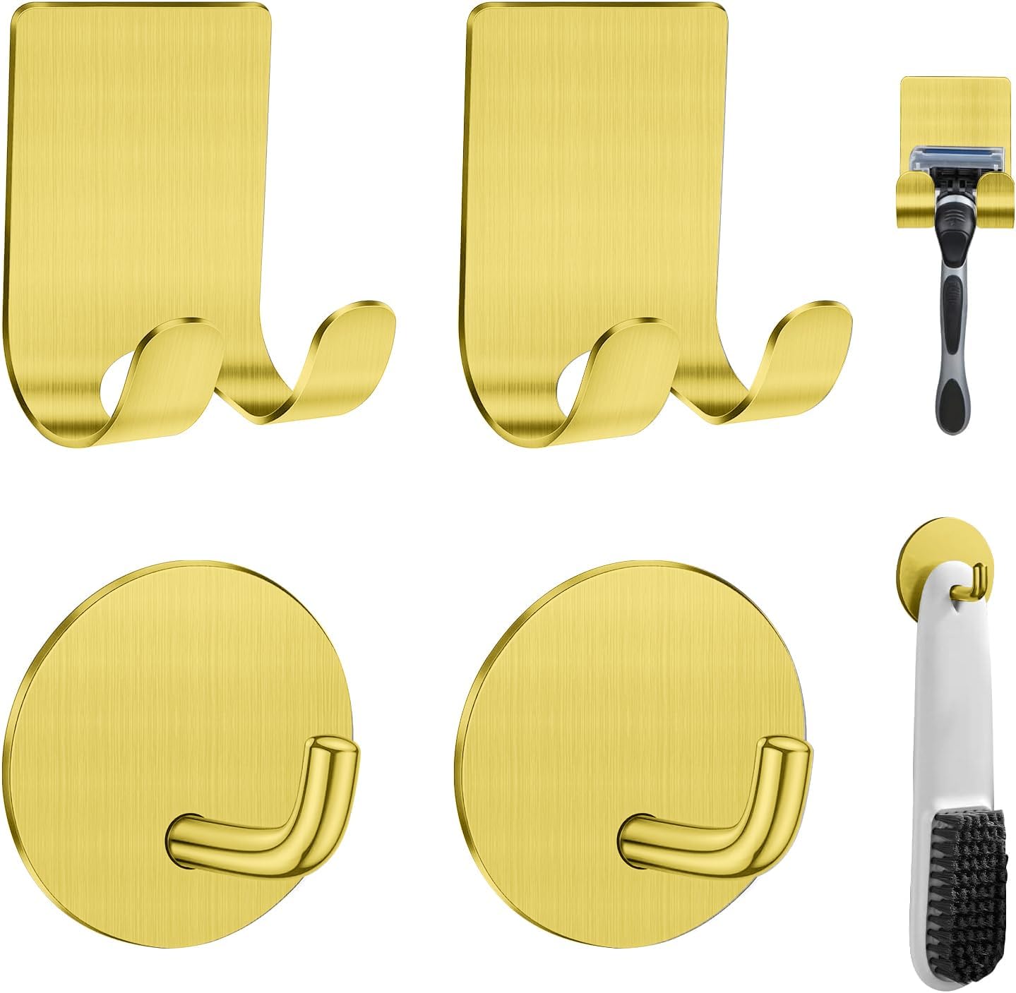 Diesisa Razor Holder for Shower + Adhesive Wall Hooks, Premium 304 Stainless Steel Shower Razor Holder with Heavy Duty Waterproof Sticky Hooks for Hanging Towels, Coat, hat (2+2 Pack)