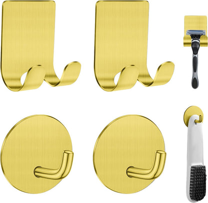 Diesisa Razor Holder for Shower + Adhesive Wall Hooks, Premium 304 Stainless Steel Shower Razor Holder with Heavy Duty Waterproof Sticky Hooks for Hanging Towels, Coat, hat (2+2 Pack)