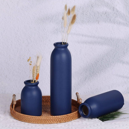 Green Ceramic Vase Set of 3 - Modern Rustic Farmhouse Style, Decorative Vases for Dining Table, Shelf, Bedroom, Living Room, Kitchen, Office, Bathroom, Mantle, Centerpiece Décor (Green)