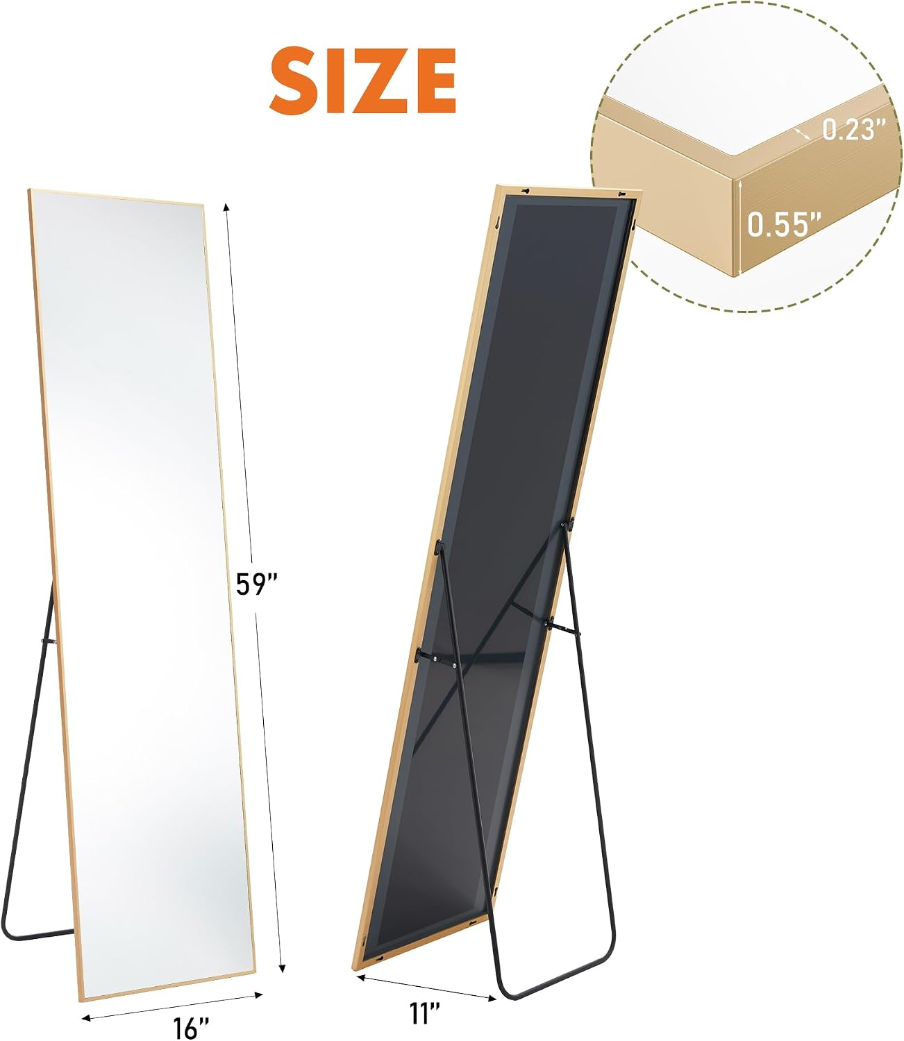 OLIXIS 64"x 21.5" Arched Mirror Full Length, Full Body Mirror with Stand, Hanging or Leaning for Wall, Floor Standing with Shatter-Proof Glass for Bedroom, Living Room, Long, Black