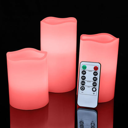Flameless Flickering LED Battery Candles :Set of 3 Ivory Real Wax Pillar Operated Fake Faux Lights with Remote Control and Timer Function Flicker Candle for Decoration Christmas Votive Garden Outdoor