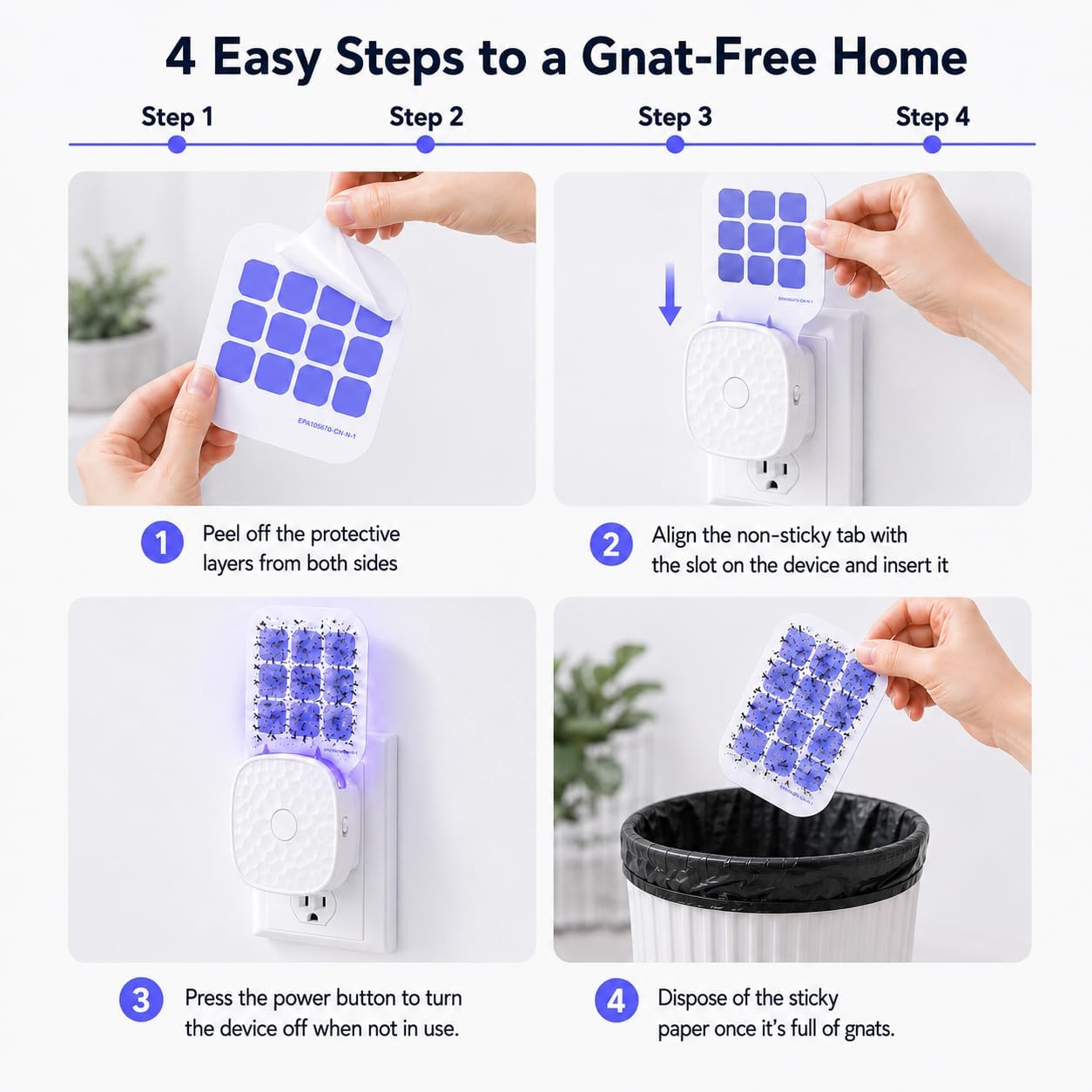 Fruit Fly Traps for Indoors Plug-in with Double-Sided Sticky Glue Cards | Flying Insect Trap for Fruit Flies, Gnats, Moths, Includes 3 Refills for House
