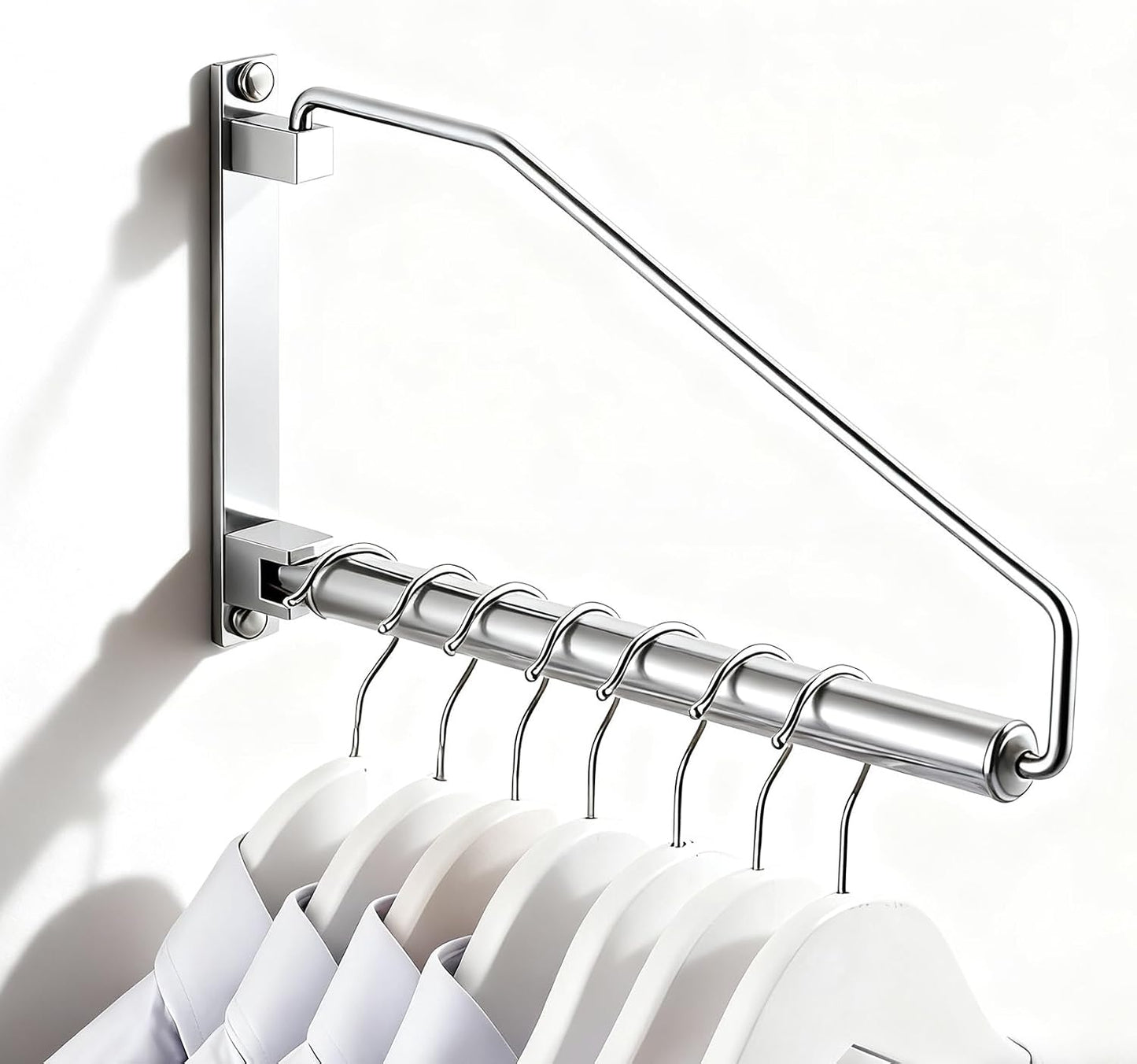NEWRAIN Folding Wall Mounted Clothes Hanger Rack Clothes Hook Solid Brass with Swing Arm Holder Clothing Hanging System Closet Storage Organizer Heavy Duty Drying Rack Wall Mount,Brushed Gold