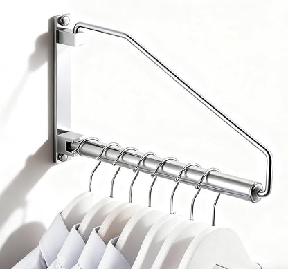 NEWRAIN Folding Wall Mounted Clothes Hanger Rack Clothes Hook Solid Brass with Swing Arm Holder Clothing Hanging System Closet Storage Organizer Heavy Duty Drying Rack Wall Mount,Brushed Gold