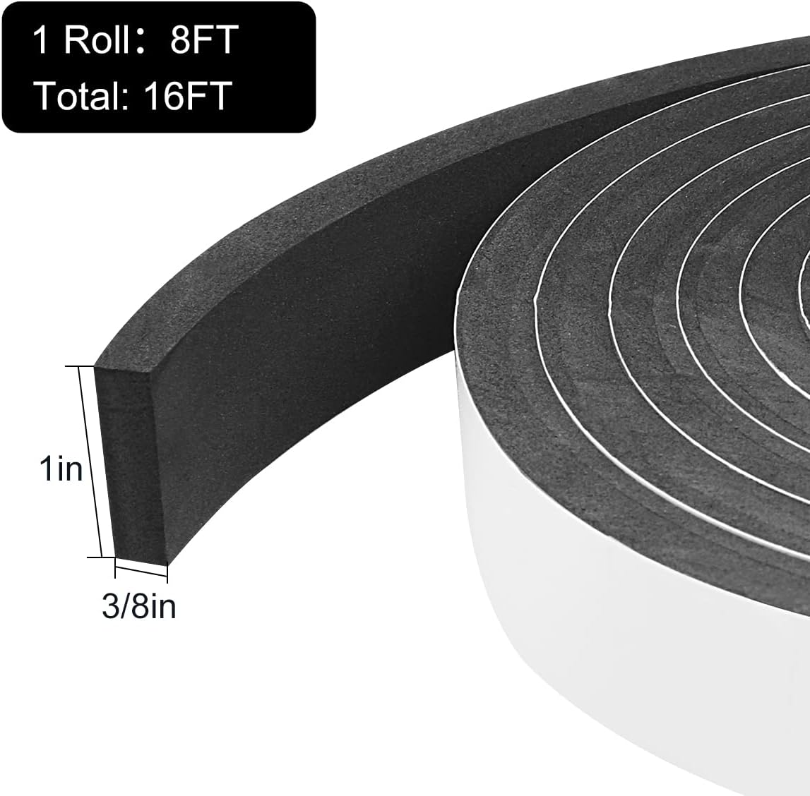 Seal Foam Tape,1/2 Inch W x 1/8 Inch T Weather Stripping for Door and Window,High Density Single Sided Closed Cell Door Insulation Weather Strip, 3 Rolls Total 50FT Black