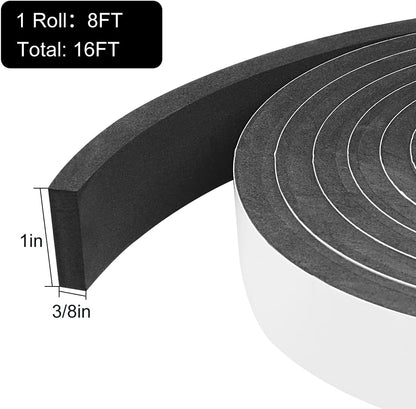 Seal Foam Tape,1/2 Inch W x 1/8 Inch T Weather Stripping for Door and Window,High Density Single Sided Closed Cell Door Insulation Weather Strip, 3 Rolls Total 50FT Black