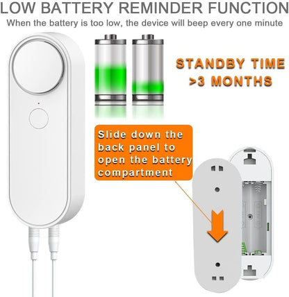 Water Level Leak Alarm with 16.4Ft 2 Sensors,120dB Strobe, Metal | 9V Battery-Powered, Dual Sensors Float Switch and Leak Probe, Adjustable Volume, For Sump Pump Dishwasher Under Sink Basement