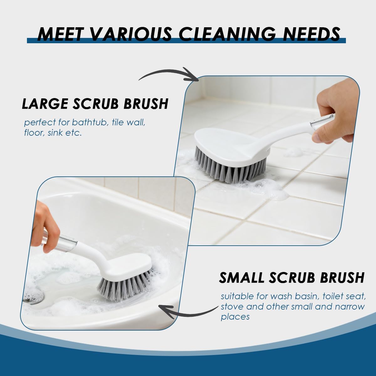 3 Pack Shower Scrub Brush Set, Stiff Bristles Grout Cleaner Brush, Scrub Brushes for Cleaning Bathtub, Bathroom, Shower, Tile, Carpet, Kitchen, Sink, Floor (Green)