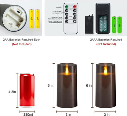 Raycare Flameless Electronic Pillar Candles with Remote Control and Timer- Battery Operated Realistic Flickering LED Fake Candle for Home, Wedding, Valentine's Day, Decor,White,Set of 2(3"x6"6")